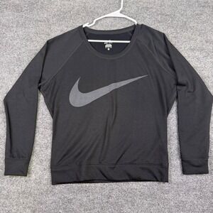 Nike Dri-FIT Womens Training Top Black Grey Swoosh‎ Long Sleeve Sweatshirt Small